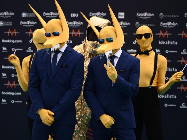 Subwoolfer – Jim, Keith and DJ Astronaut arrive for the opening ceremony. Picture: AFP