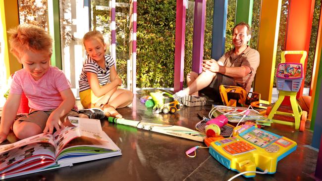 David Pontifex, pictured with Madison & Jack, has designed a cubby house for the Melbourne International Flower & Garden Show.