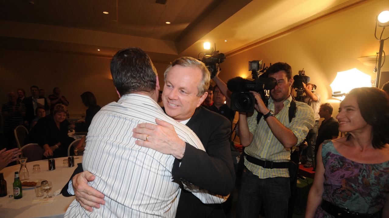 Premier Mike Rann celebrates winning the 2010 state election ... but his elation would be shortlived...