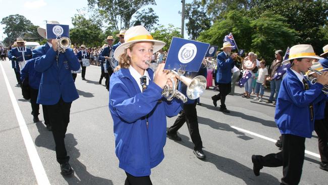 The Gold Coast City Brass Band during an Anzac Day march in Nerang.