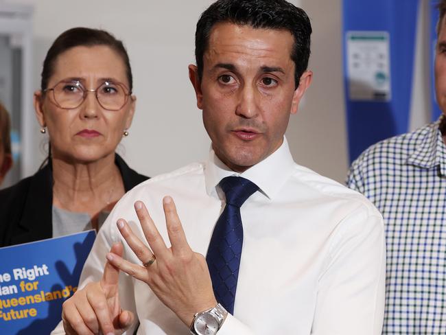 Leader of the Opposition David Crisafulli during a media conference at The Family Practice Emu Park. Picture: Liam Kidston.