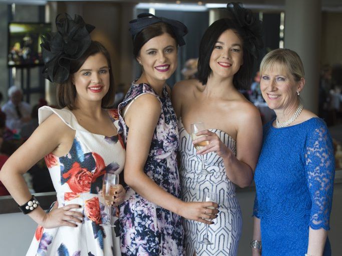 Enjoying the Rotary Club of Toowoomba City Melbourne Cup luncheon are (from left) Madison Bausch, Ashleigh Marsh, Elizabeth McConnell, Desley Lock. Picture: Kevin Farmer