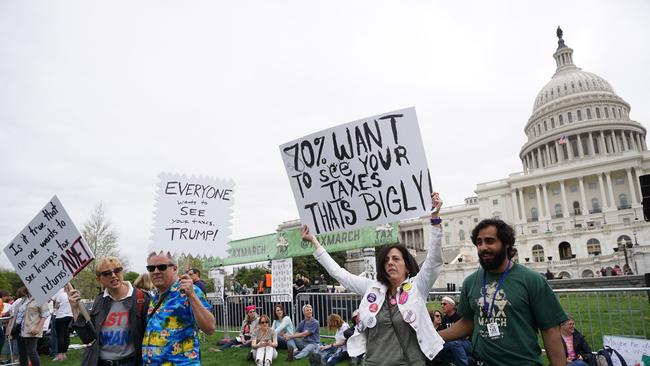 As far back as 2017, protestors were calling on Donald Trump to release his tax records. Picture: AFP