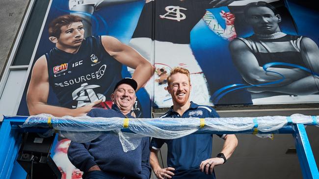 Mark Naley and Nick Liddle are among the South Adelaide champions honoured in a mural. Picture: Matt Loxton