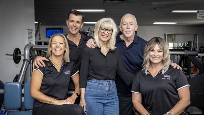 Viva Fitness owners – Kristy, Dion and Sharon Mychalyn, and Laryssa Tarasenko – with former owner Dennis O’Donnell at Viva Fitness at Kidman Park, the winner of the Best Gym in SA. Picture: Emma Brasier
