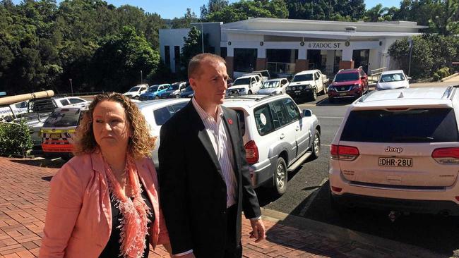 LISMORE mayor Isaac Smith outside Lismore Local Court on Tuesday with his wife Denise. Cr Smith is seeking an APVO against Lismore business owner Big Rob. Picture: Hamish Broome