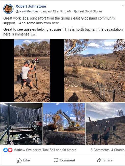 Post from Tradies for Fire Affected Communities Facebook page. Picture: Facebook