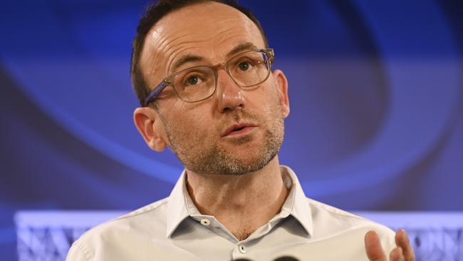 CANBERRA, AUSTRALIA - NewsWire Photos August 3, 2022: Australian Greens Leader, Adam Bandt addresses the National Press Club of Australia on 'The Greens and the 47th Parliament' in Canberra. Picture: NCA NewsWire / Martin Ollman