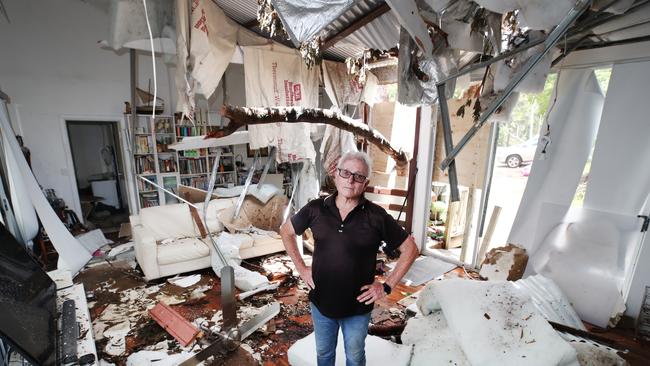 David Hanmore in his home that was damaged in Mt Tamborine in Christmas night storms. Picture Glenn Hampson