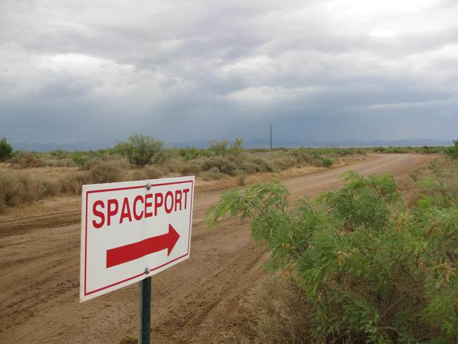 A sign shows the way to the site of New Mexico's spaceport.