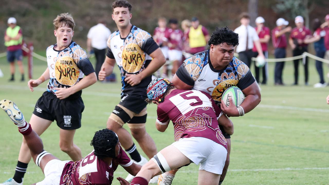 Hopo Leota. AIC First XV rugby Iona College vs St Peters, Indooroopilly. Picture: Liam Kidston