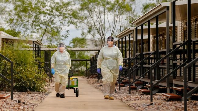 Workers at the Howard Springs facility. Picture: GLENN CAMPBELL via NCA NewsWire