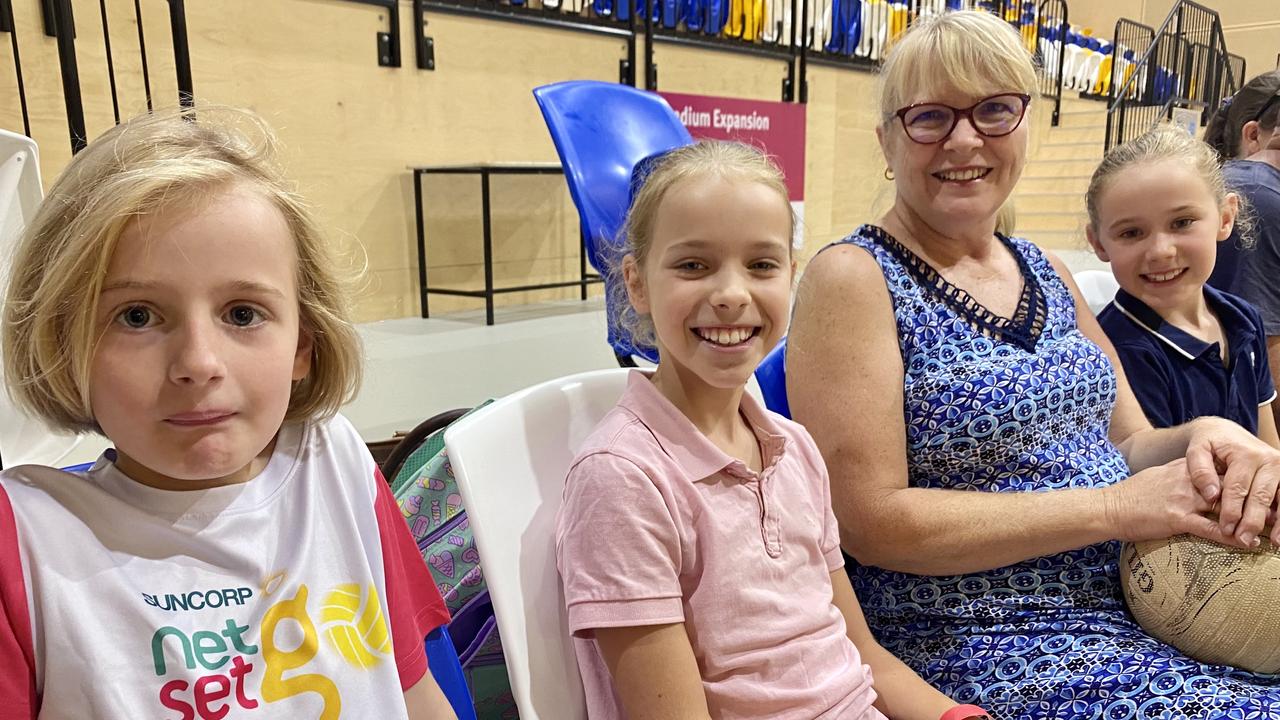 Maya Bianchi, 8, Kayleigh McWaters, 10, Sue Sweet and Laurel McWaters, 7 attend the Sunshine Coast Lightning school holiday clinic.