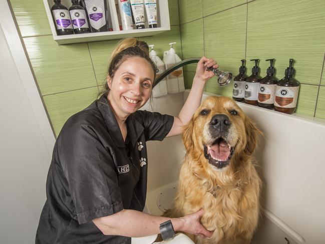 Carolina Bozzascci with a happy customer at Lavish Paws Pet Grooming Studio. Picture: Rob Leeson.