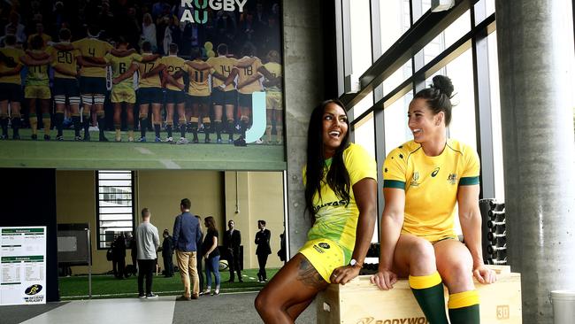 Mahalia Murphy and Mollie Gray at the new Rugby Australia HQ.