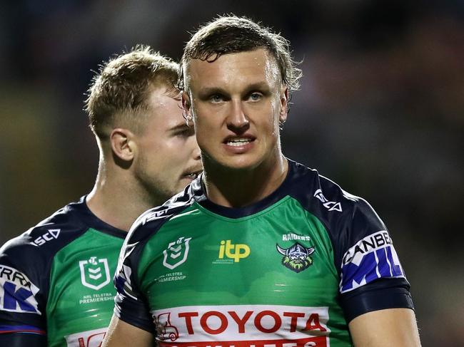 Panthers v Raiders Round 7 NRL match at BlueBet Stadium, Sydney.  Jack Wighton wearing the club's 2022 Anzac jersey. Picture: NRL Photos / Brett Costello