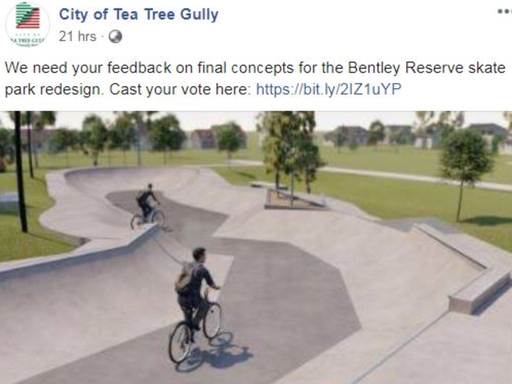 The council changed the picture to show a different view of the park. Picture: City of Tea Tree Gully