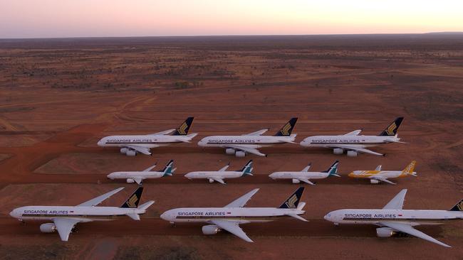 Asia Pacific Aircraft Storage at Alice Springs is fast filling up with aeroplanes from overseas airlines. Picture: Dan Gerich