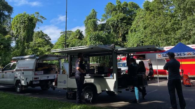 Rescue crews at Babinda Boulders where the man was rescued after being trapped overnight. Picture: Supplied