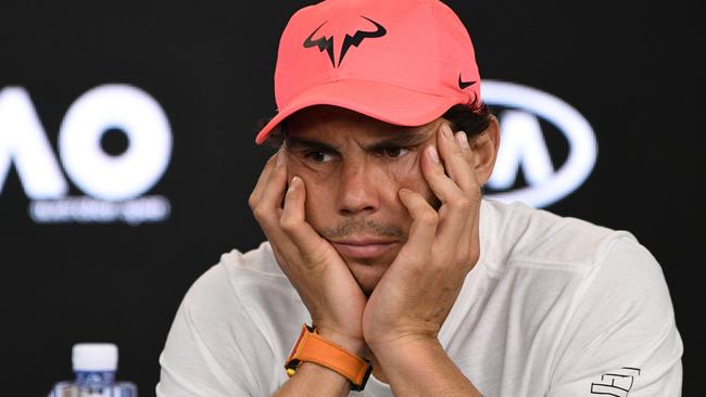 Rafael Nadal after his quarter-final exit last night. Picture: AFP