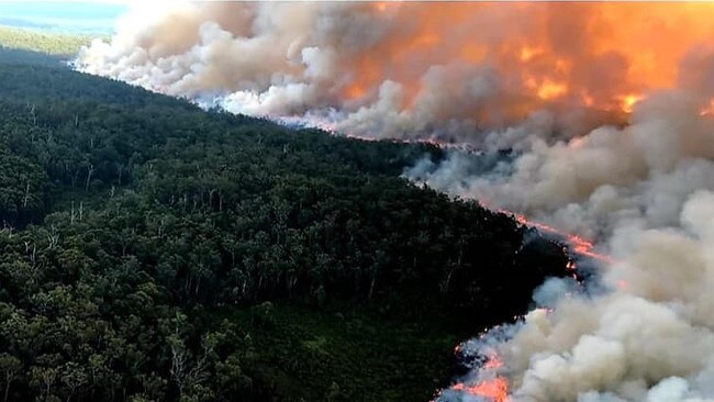 Two fires have merged into one at Bunyip State Park. Picture: Garfield Hilltop Cafe/Facebook