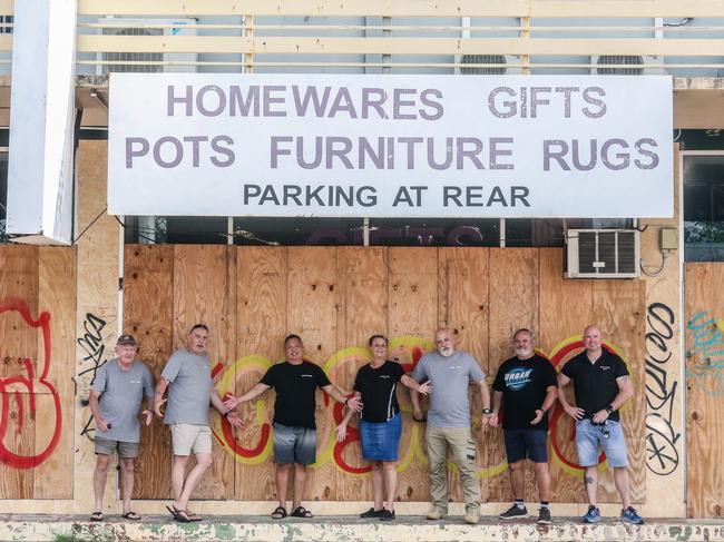 Veterans Peter Quinn, Jethro Jefferson, Gus de Guzman, Rob Richards, Mark Barnes and Chris Mayes Veterans are happy that a Department of Veterans Affairs Hub will be taking shape in a derelict building on the Stuart Highway after renovation. Picture: Glenn Campbell