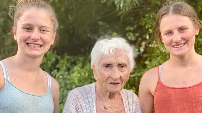 Joy with young relatives Alexandra and Eliza Warby. Picture: Supplied