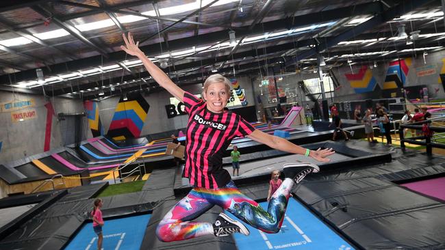 Bounce trampolines are in Robina and Kim McInnes is showing how it's done. Photo: Richard Gosling