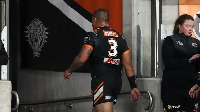 Joey Leilua was first into the showers after being sin-binned for his hit on Dyland Edwards. Picture: Getty Images