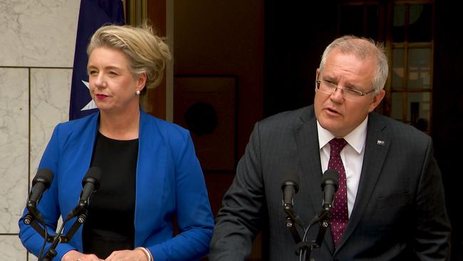 Bridget McKenzie and Prime Minister Scott Morrison. Picture: AAP Image/Marc Tewksbury