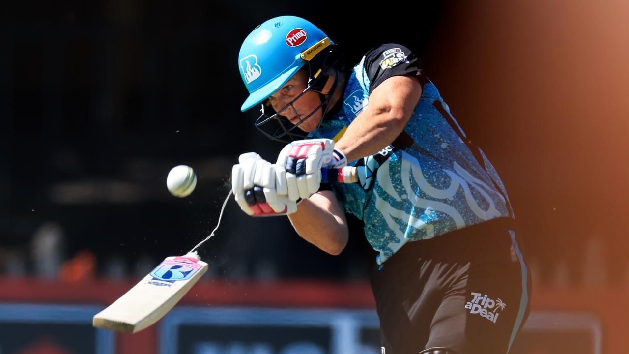 Grace Harris of the Heat breaks her bat during the WBBL match between Perth Scorchers and Brisbane Heat at North Sydney Oval, on October 22, 2023, in Sydney, Australia. (Photo by Mark Evans/Getty Images)