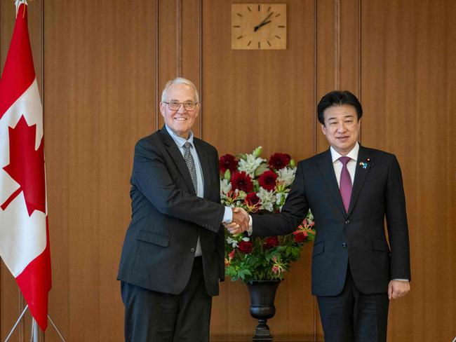 Canada's Defence Minister Bill Blair and Japan's Defence Minister Minoru Kihara discuss joining a second pillar of AUKUS. Picture:: AFP