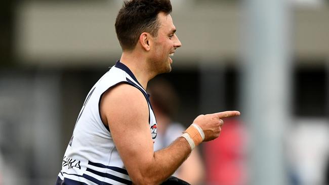 Sam Lloyd celebrates a goal for Bundoora. Picture: Josh Chadwick