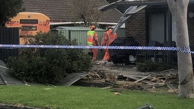 Bus crashes into houses in Safety Beach on the Mornington Peninsula. Picture: VICSES supplied via NCA NewsWire