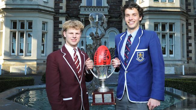 PAC captain Harry Tunkin with St Peters skipper Morgan Ferres. Picture: Michael Marschall