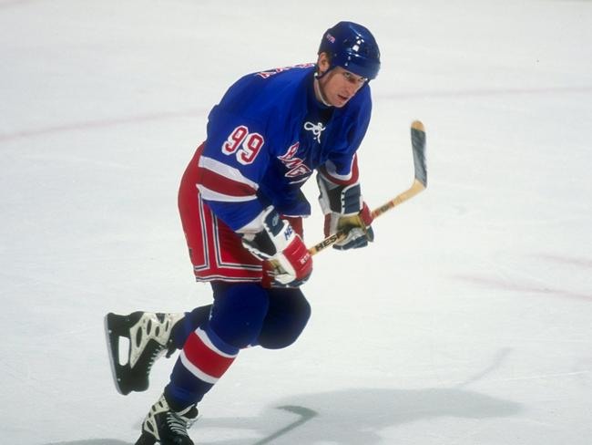 16 Dec 1997: Center Wayne Gretzky of the New York Rangers in action during a game against the New Jersey Devils at the Continental Airlines Arena in East Rutherford, New Jersey. The Devils won the game 4-3.