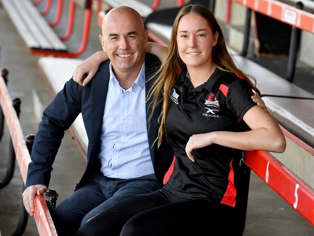 Maddi Newman credits her dad Steve for her love of footy and is hoping to be drafted by the Crows at the AFLW draft. Picture: AAP