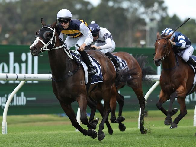 SYDNEY, AUSTRALIA - FEBRUARY 22: Zac Lloyd riding Step Aside win Race 3 Rosehill Bowling Club during Sydney Racing at Rosehill Gardens on February 22, 2025 in Sydney, Australia. (Photo by Jeremy Ng/Getty Images)