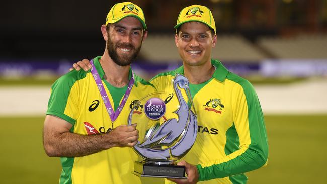 Aussie heroes Glenn Maxwell and Alex Carey. Picture: Getty Images