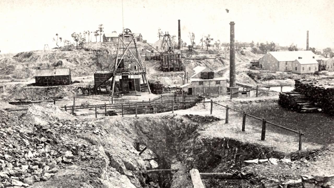 The Old Chum mine in Bendigo, one of George Lansell’s operations, pictured around 1875. Picture: State Library of Victoria