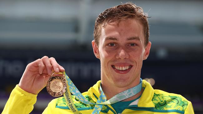 BIRMINGHAM 2022 COMMONWEALTH GAMES. 29/07/2022 . Day 1. Swimming at the Sandwell Aquatic Centre. Mens 200 mtr breaststroke final. Australian swimmer Zac Stubblety-Cook wins the gold medal in the Mens 200 metres breaststroke at the 2022 Birmingham Commonwealth games . Picture: Michael Klein