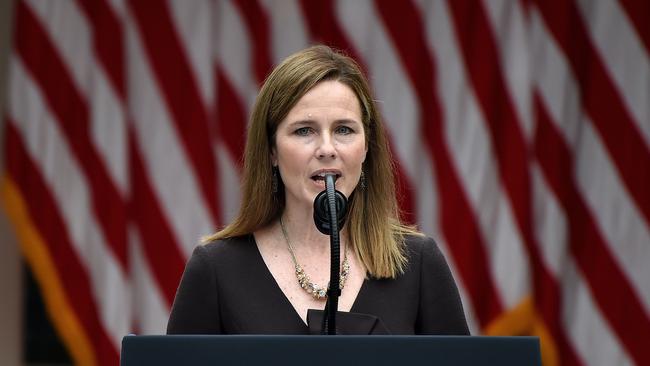 Judge Amy Coney Barrett in the Rose Garden of the White House on Sunday. Picture: AFP