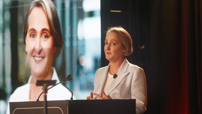 Qantas CEO Vanessa Hudson at the airline’s AGM in Hobart. Picture: Nikki Davis-Jones