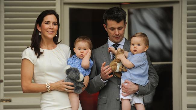 The couple with their twins Princess Josephine and Prince Vincent at Admiralty House in Sydney, in 2011. Photo: AAP Image/Dean Lewins