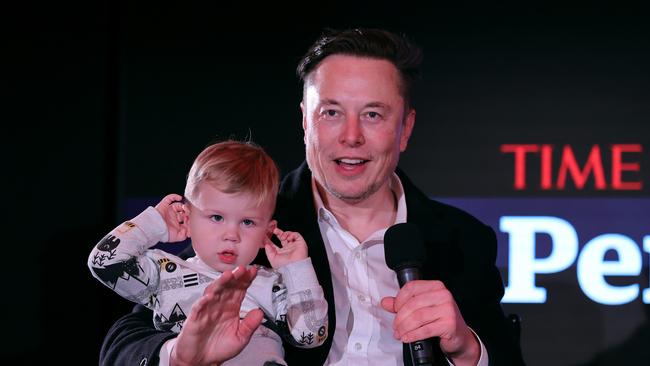 Elon Musk his son, X Æ A-12. Picture: Getty Images