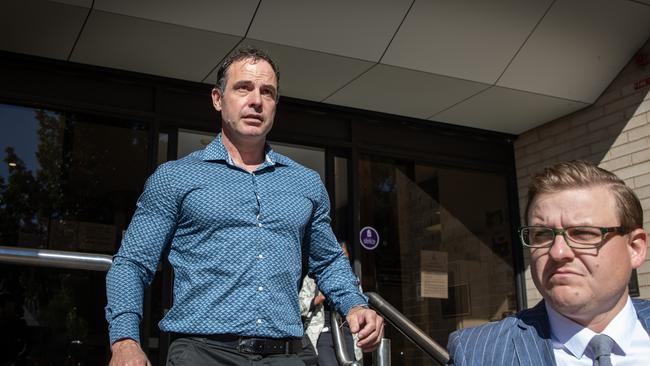 Former Yipirinya School principal Gavin Morris leaves Alice Springs local court with solicitor Luke Officer last year. Picture: Liam Mendes / The Australian