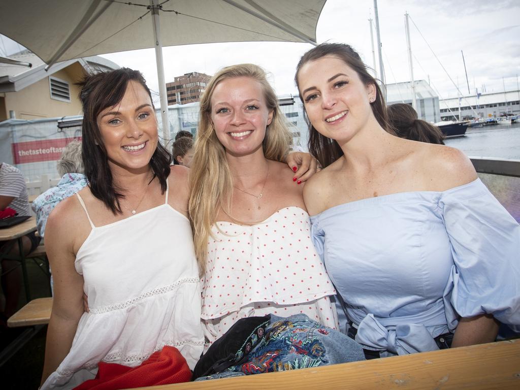 Laura Boyce, Julie Cutler and Jess Hawkes at day 5 of the Taste of Tasmania. Picture: LUKE BOWDEN