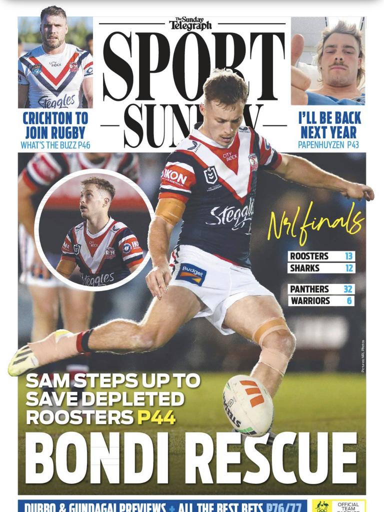 Front page of the Sunday Telegraph sports section hailing Sam Walker.