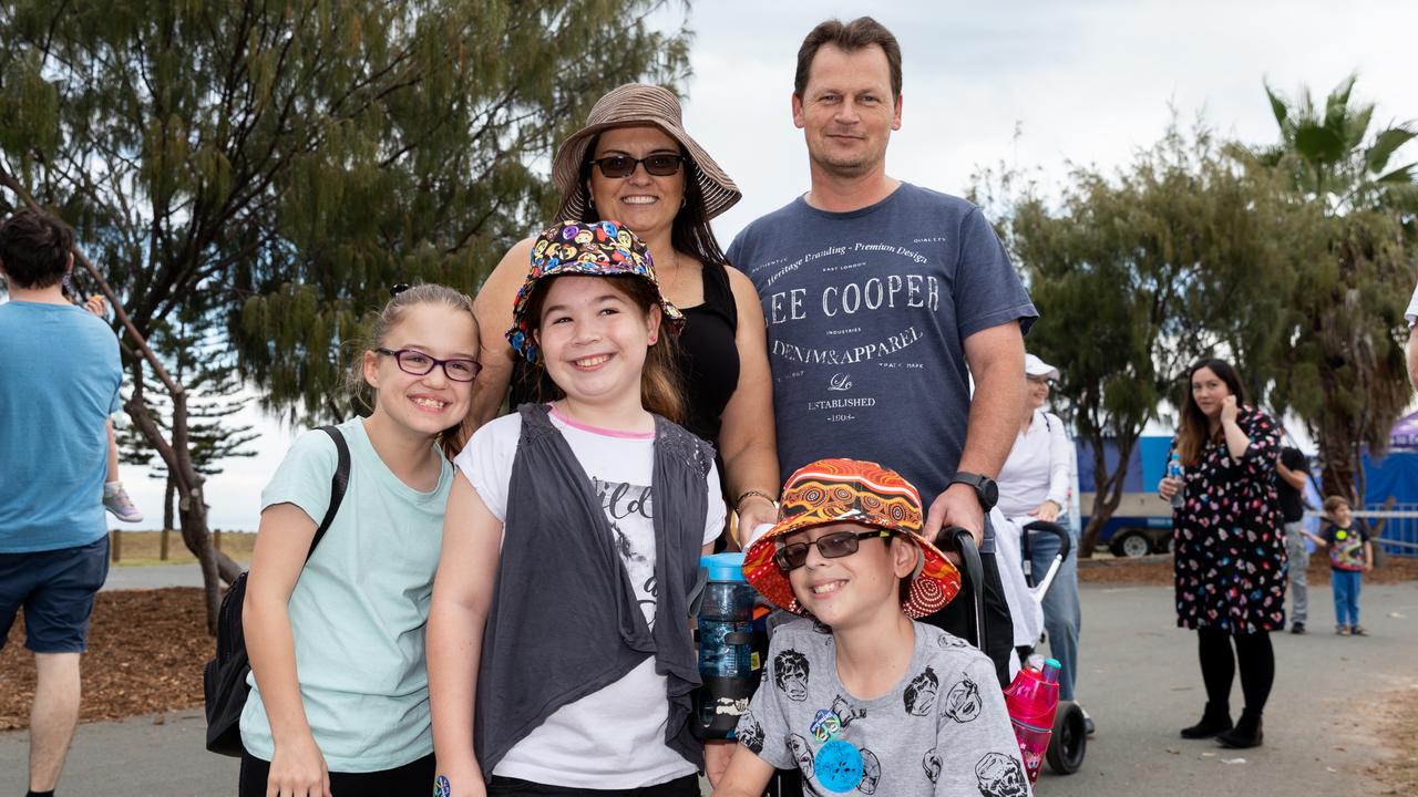 Redcliffe KiteFest 2019. Kylie, Ben and Shannon with Caitlyn Hadley and Talia Granger, of North Lakes. Picture: Dominika Lis