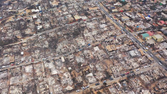 Many city blocks were destroyed by the bushfire that ripped through Quilpue, in the Valparaiso region. Picture: AFP